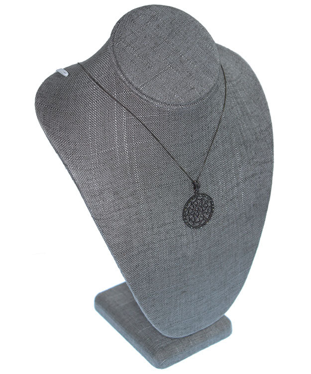 DCH7892 = Grey Linen Necklace Bust 11" H