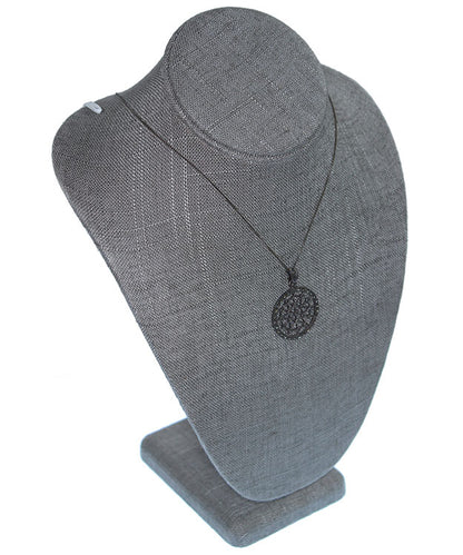 DCH7892 = Grey Linen Necklace Bust 11" H