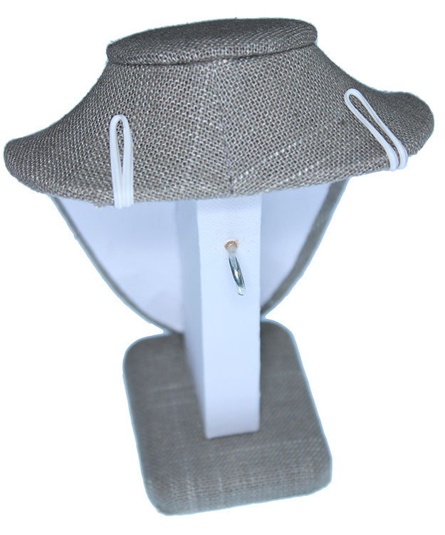 DCH7896 = Grey Linen Necklace Bust 6" H