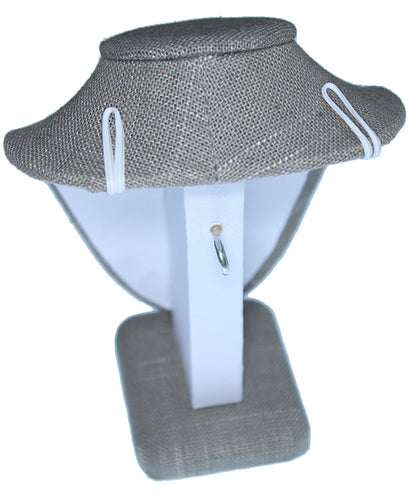 DCH7896 = Grey Linen Necklace Bust 6" H