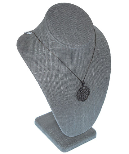 DCH7897 = Grey Linen Necklace Display 10" H