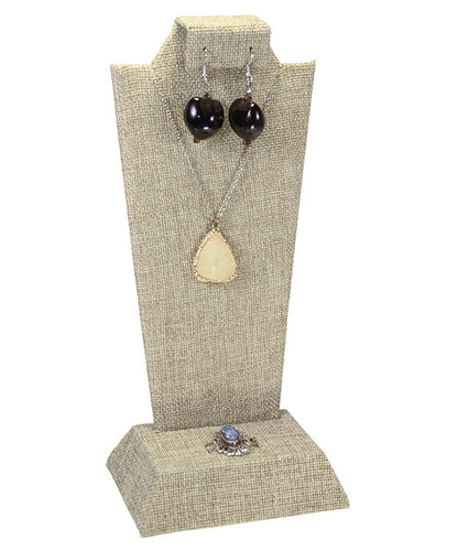 DCO3706 = Burlap Pendant, Ring, Earring Display 9-1/8" H