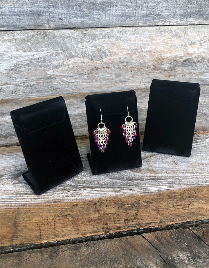 DER002 = Value Velvet Earring Stand with Flap 3-3/8"H (Pkg of 3)