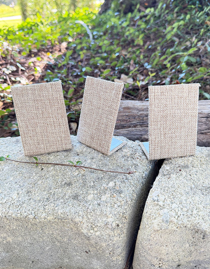 DER301 = Burlap Earring Display 3-1/2" H (Pkg of 3)