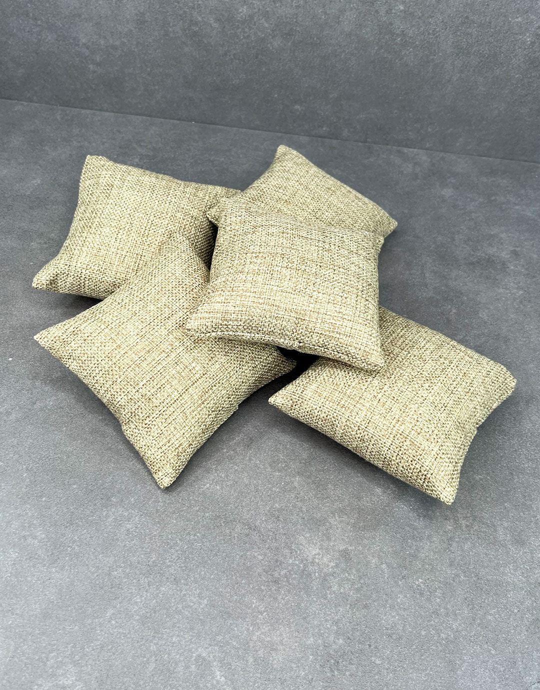 DIS3120 = Burlap Pillow for Watches or Bracelets 4"x4" (Pkg of 5)