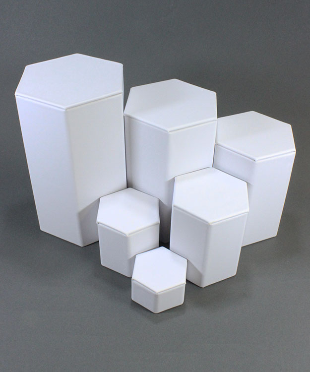 DIS6513 = White Leatherette Hexagonal Riser Set of 6pcs