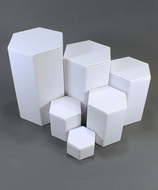 DIS6513 = White Leatherette Hexagonal Riser Set of 6pcs
