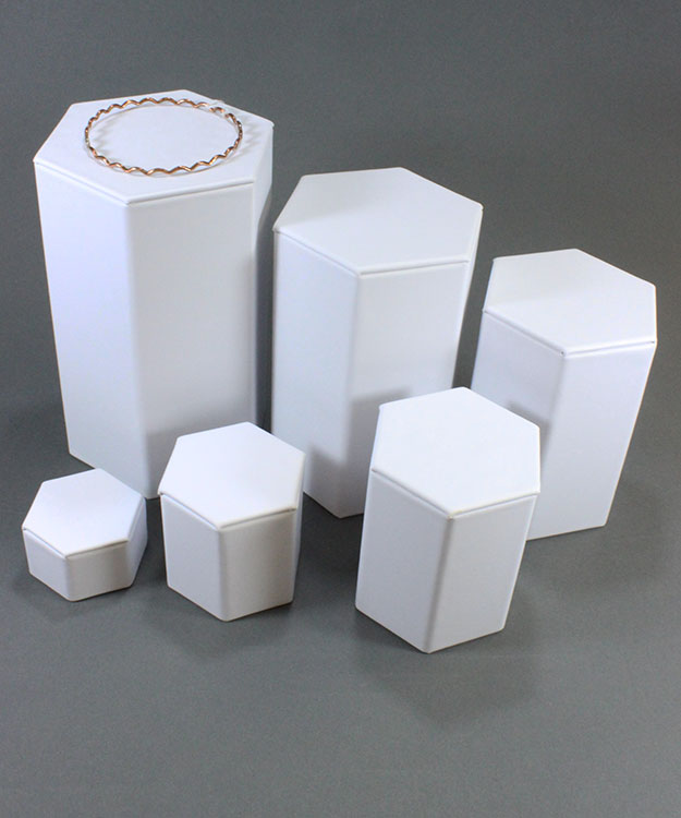 DIS6513 = White Leatherette Hexagonal Riser Set of 6pcs