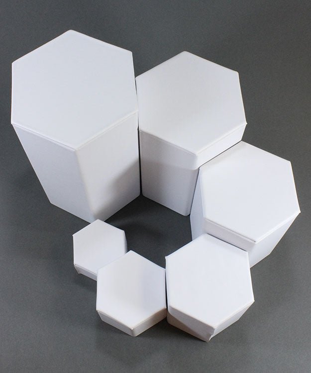 DIS6513 = White Leatherette Hexagonal Riser Set of 6pcs