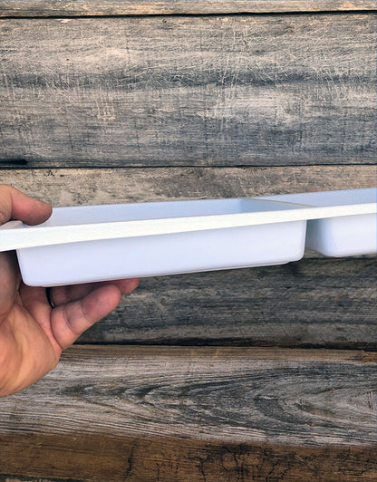 DIS6802 = Plastic Tray Insert 2 Spaces 1-3/8" Deep - White (Pkg of 3)