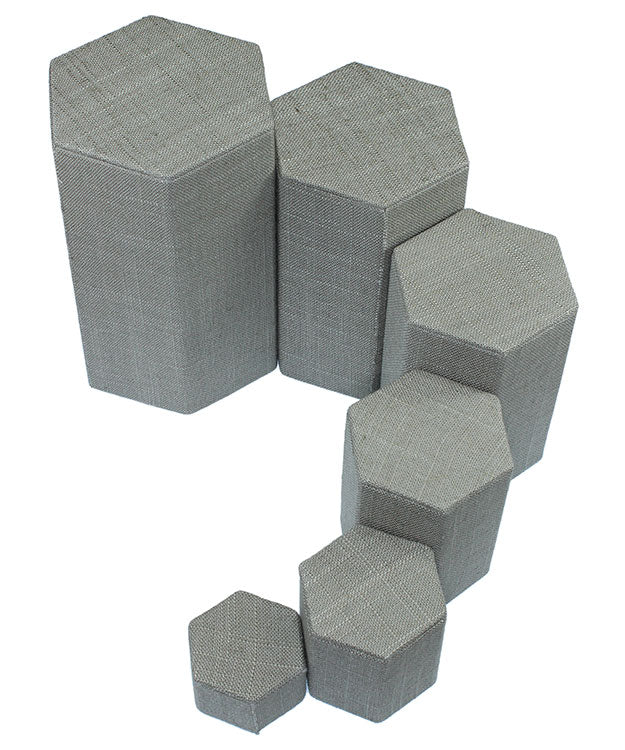 DIS7513 = Grey Linen Stackable Riser Set of 6