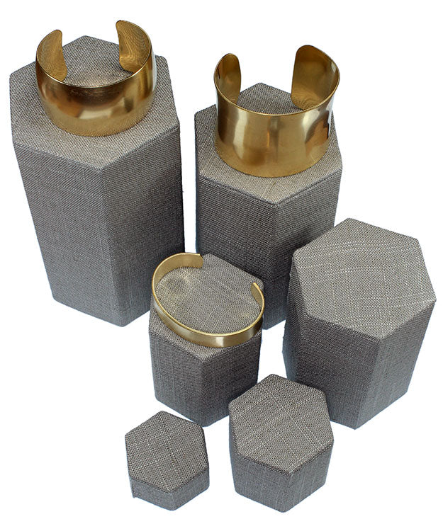 DIS7513 = Grey Linen Stackable Riser Set of 6