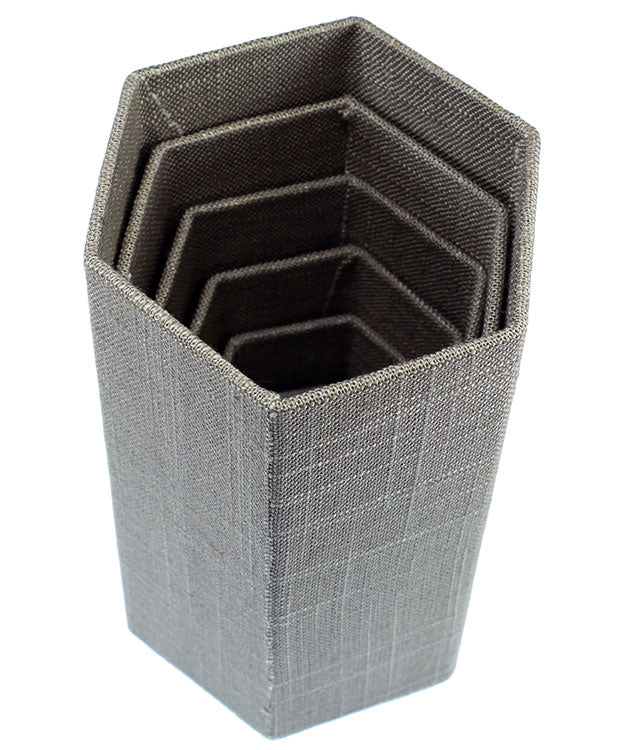 DIS7513 = Grey Linen Stackable Riser Set of 6