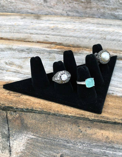 DRG1216 = Black Value Velvet RING FINGER DISPLAY- 6 FINGERS