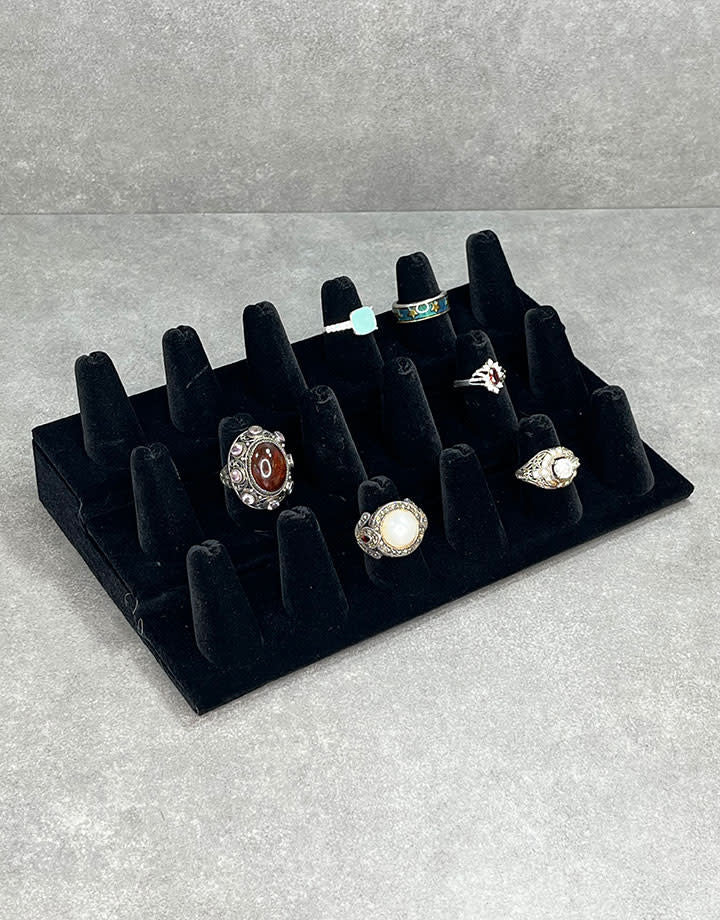 DRG1258 = Black Value Velvet Ring Stand with 18 Fingers