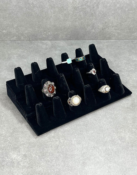 DRG1258 = Black Value Velvet Ring Stand with 18 Fingers