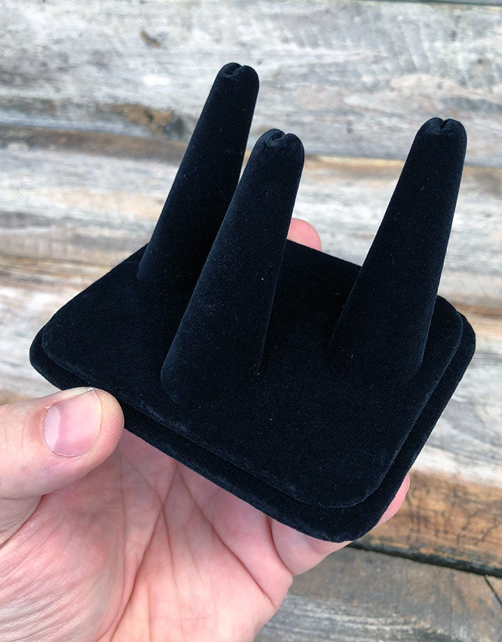 DRG1433 = Black Value Velvet Three Finger Ring Display 4'' x 3-1/8''