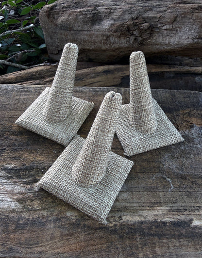 DRG3241 = Burlap Single Ring Finger Display Square Base 2'' x 2-1/2'' x 2-3/8''H (Pkg of 3)