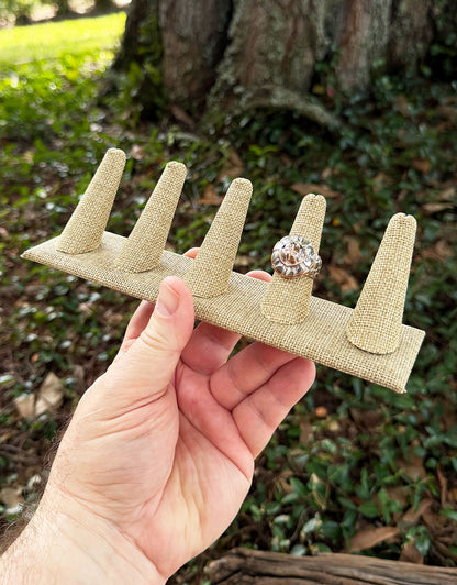 DRG3245 = Burlap Five Ring Finger Display 8'' x 2-1/2'' x 2-1/8''H