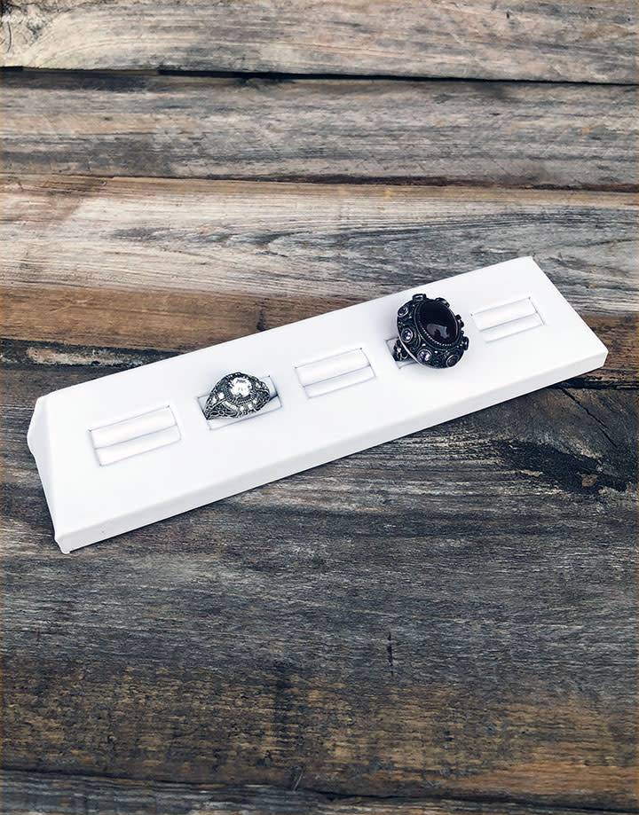 DRG6195 = White Leatherette Slanted Ring Display Block for 5 Rings
