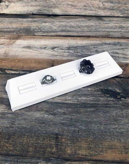 DRG6195 = White Leatherette Slanted Ring Display Block for 5 Rings