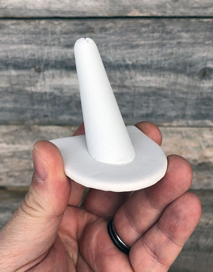 DRG6239 = White Leatherette Single Ring Finger Display 1/2 Round Base  (Pkg of 3)
