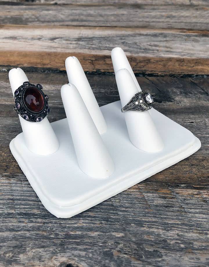DRG6435 = White Leatherette Five Finger Ring Display 5-1/8'' x 3-7/8''