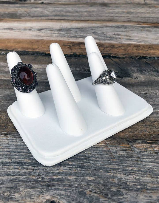 DRG6435 = White Leatherette Five Finger Ring Display 5-1/8'' x 3-7/8''