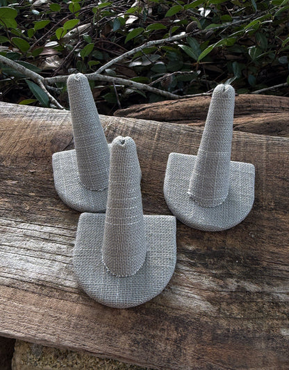 DRG7239 = Grey Linen Single Ring Finger Display 1/2 Round Base 2-1/8'' x 2-1/2'' x 2-1/8H'' (Pkg of 3)
