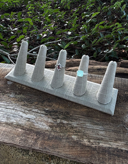 DRG7245 = Grey Linen Five Ring Finger Display 8'' x 2-1/2'' x 2-1/8''H
