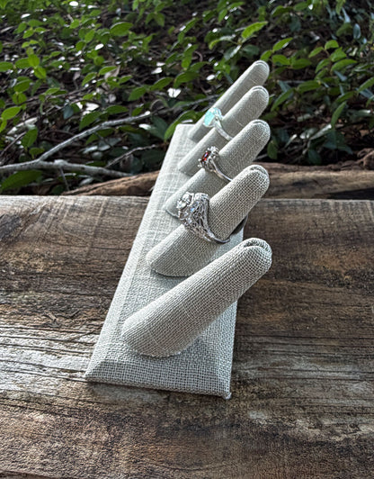 DRG7245 = Grey Linen Five Ring Finger Display 8'' x 2-1/2'' x 2-1/8''H