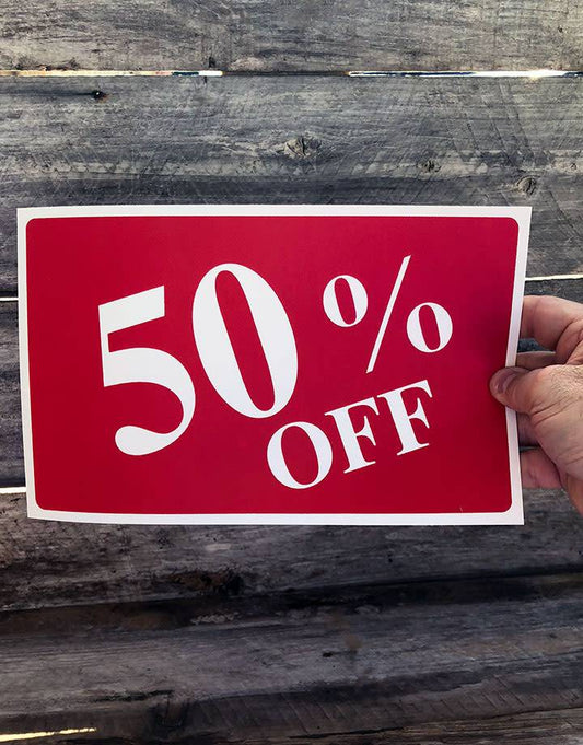 DSI5940 = Sign Plastic - "50% OFF" PLASTIC 7" x 11"