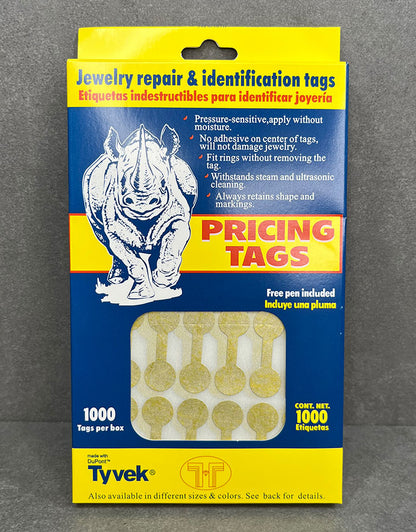 DTA7071 = Gold Tyvek Dumbbell Tags 1-3/8'' x 1/2'' (Pkg of 1000)