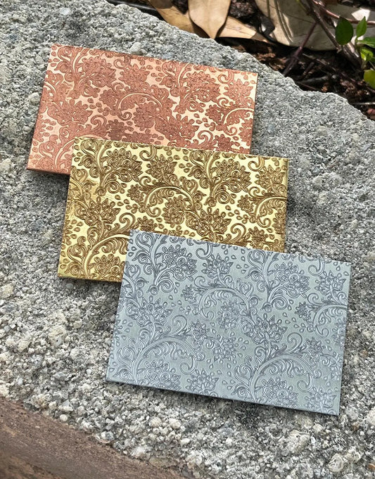 XLP0142 = Retro Floral Pattern Laser Engraved Metal Sheet 3x2" = Textured Jewelry Blank = Copper, Brass & More