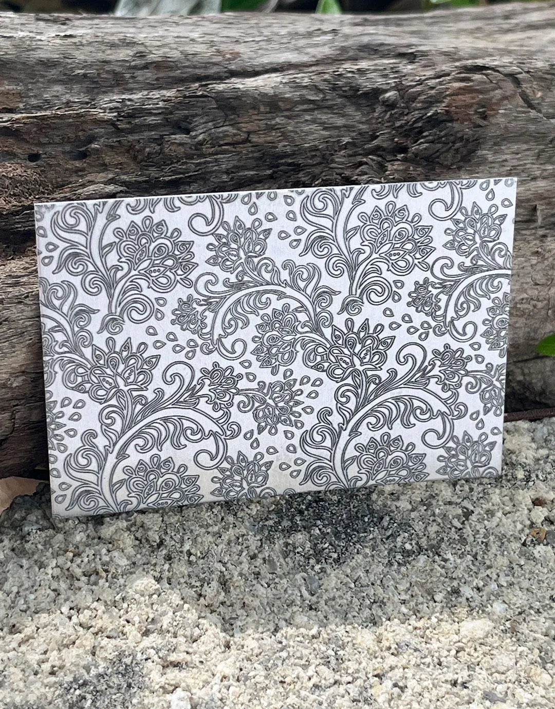 XLP0142 = Retro Floral Pattern Laser Engraved Metal Sheet 3x2" = Textured Jewelry Blank = Copper, Brass & More