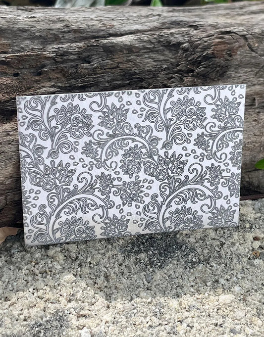 XLP0142 = Retro Floral Pattern Laser Engraved Metal Sheet 3x2" = Textured Jewelry Blank = Copper, Brass & More