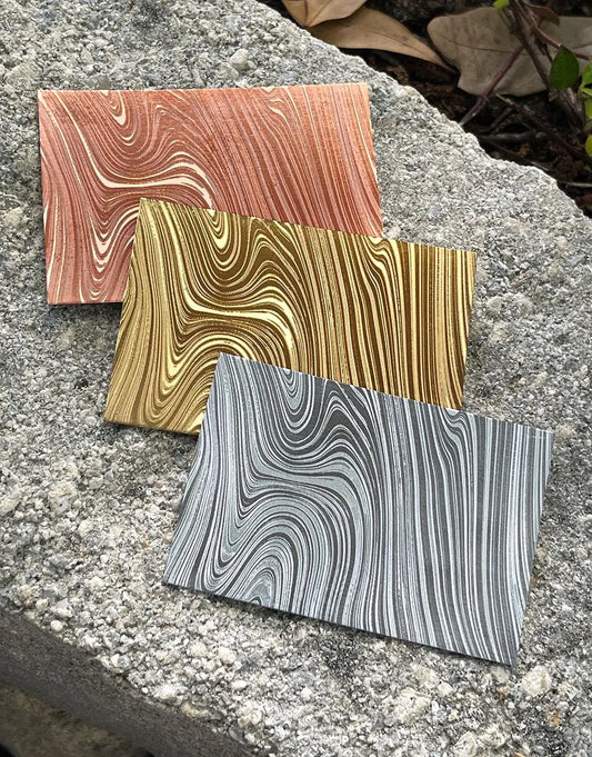 XLP0145 = Oil Slick Laser Engraved Metal Sheet 3x2" = Textured Jewelry Blank = Copper, Brass & More