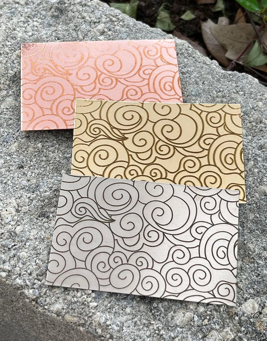 XLP0001 = Cloudy Laser Engraved Metal Sheet 3x2" = Textured Jewelry Blank = Copper, Brass & More