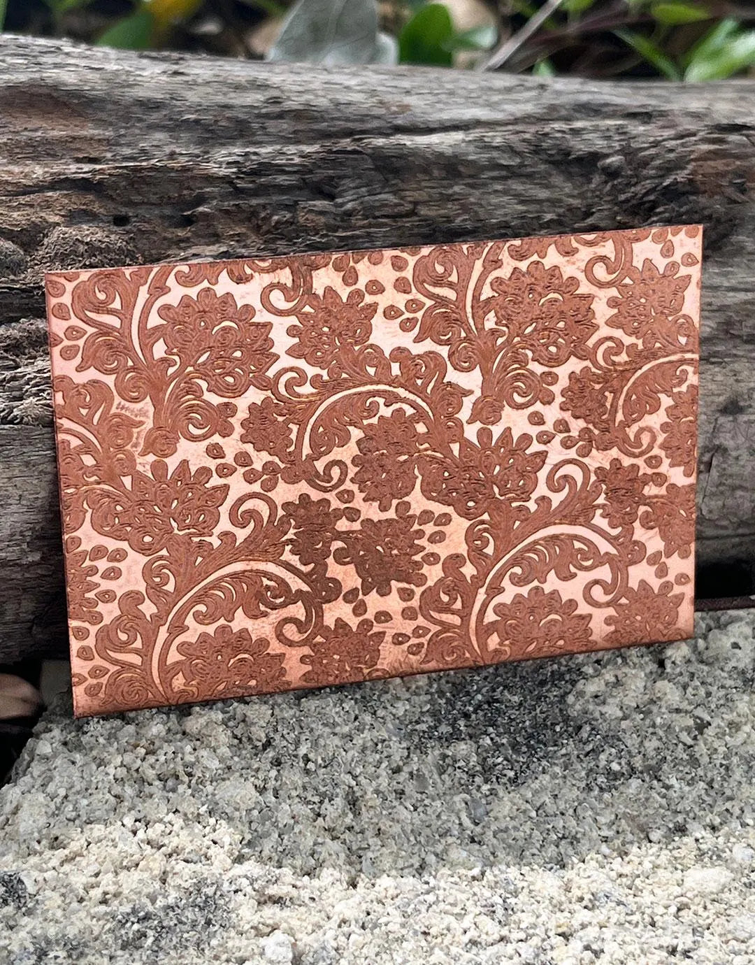 XLP0142 = Retro Floral Pattern Laser Engraved Metal Sheet 3x2" = Textured Jewelry Blank = Copper, Brass & More