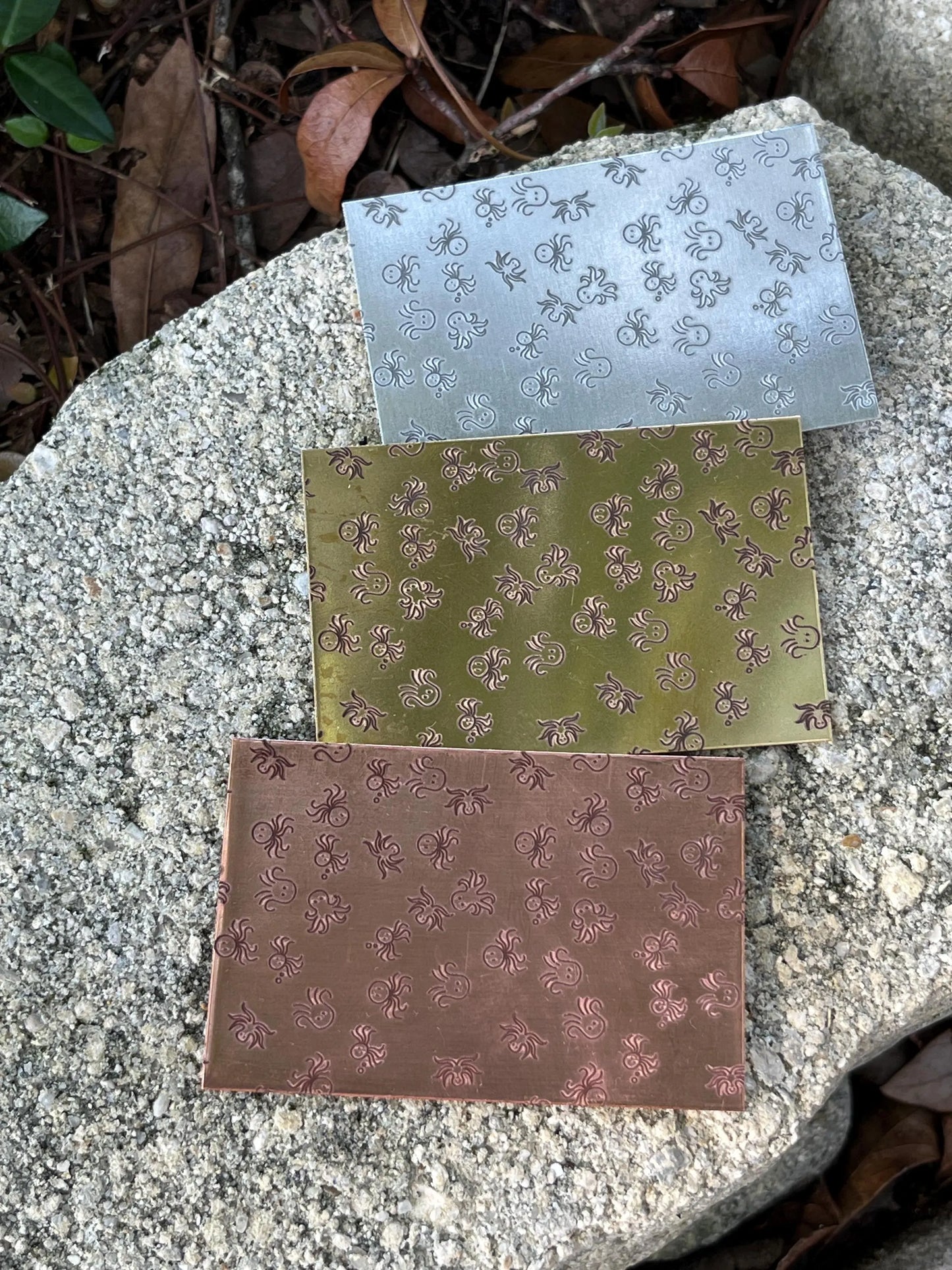 XLP0154 = Tiny Octopuses Laser Engraved Metal Sheet 3x2" = Textured Jewelry Blank = Copper, Brass & More