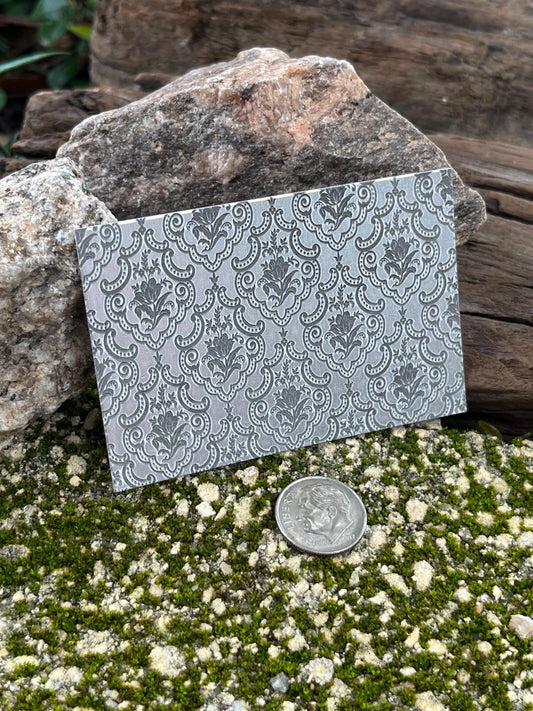XLP0156 = Damask Laser Engraved Metal Sheet 3x2" = Textured Jewelry Blank = Copper, Brass & More