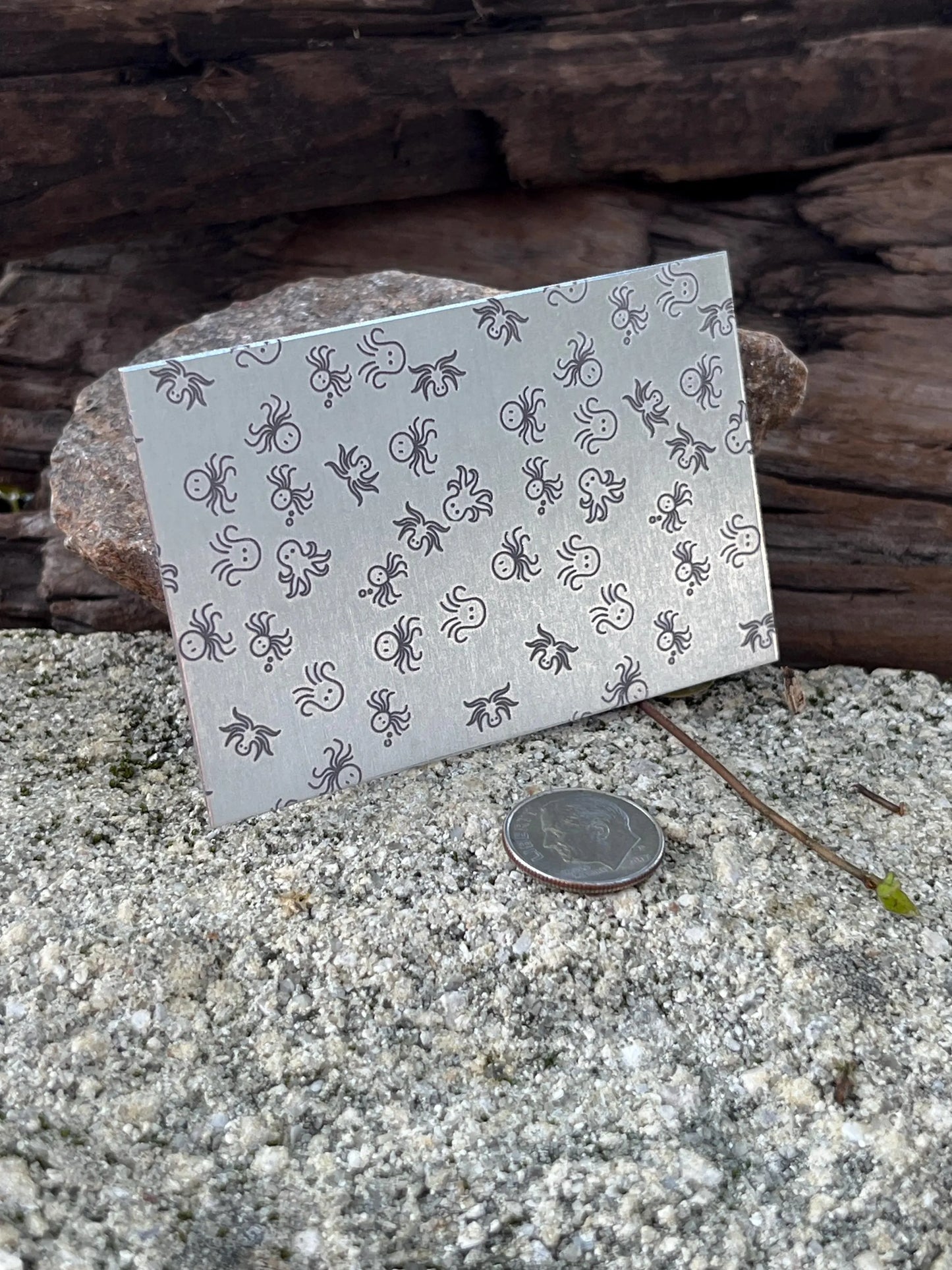 XLP0154 = Tiny Octopuses Laser Engraved Metal Sheet 3x2" = Textured Jewelry Blank = Copper, Brass & More