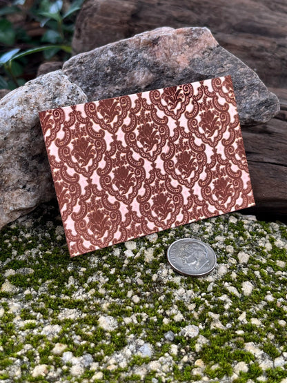 XLP0156 = Damask Laser Engraved Metal Sheet 3x2" = Textured Jewelry Blank = Copper, Brass & More
