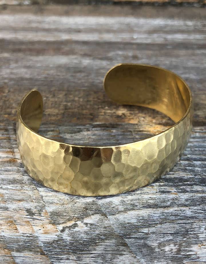 MSBR1041 = Hammered Domed Brass Cuff Bracelet 3/4'' Wide