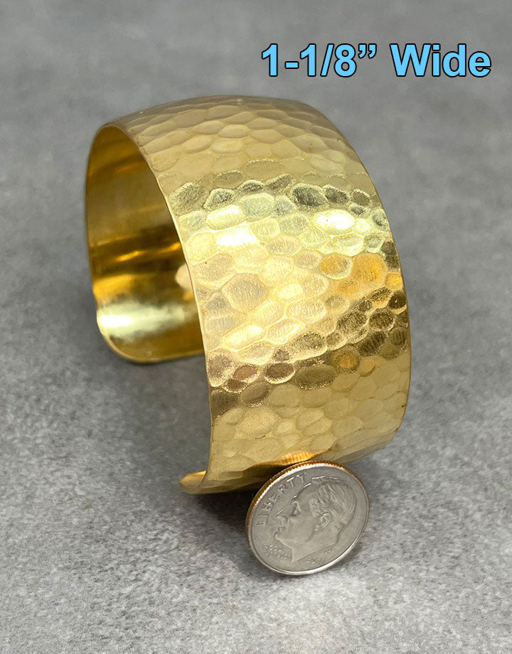 MSBR1042 = Hammered Domed Brass Cuff Bracelet 1-1/8'' Wide