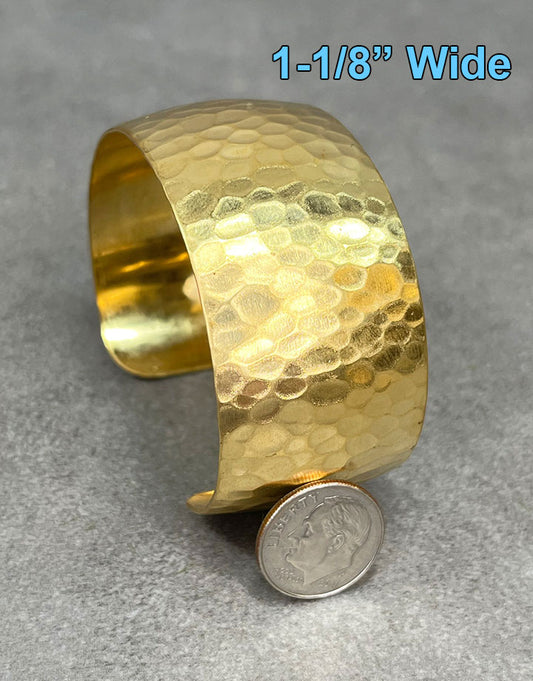 MSBR1042 = Hammered Domed Brass Cuff Bracelet 1-1/8'' Wide