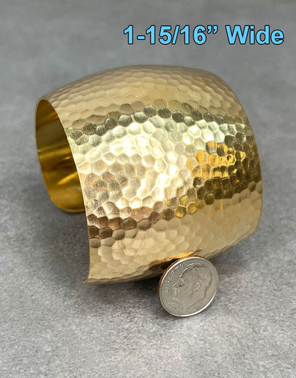 MSBR1044 = Hammered Domed Brass Cuff Bracelet 1-15/16'' Wide