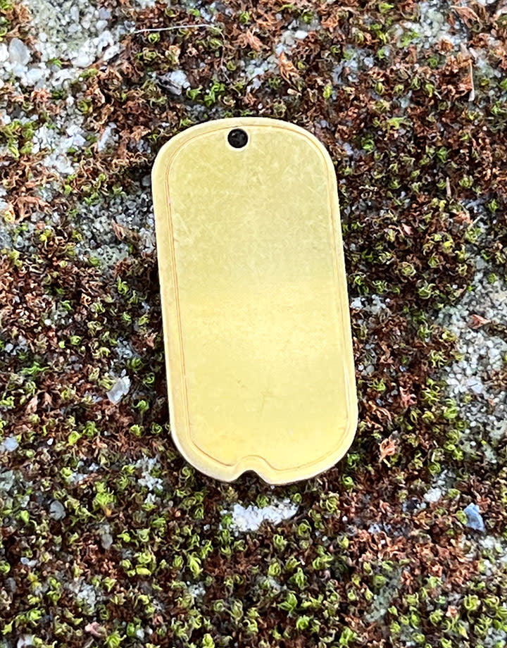 MSBR37124 = BRASS SHAPE - DOG TAG with HOLE 1''  x 1/2''  24ga (Pkg of 6)