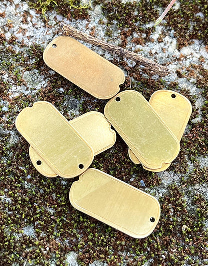 MSBR37124 = BRASS SHAPE - DOG TAG with HOLE 1''  x 1/2''  24ga (Pkg of 6)