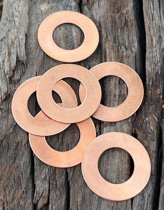 MSC16924 = Copper Washer 24ga 1'' x1/2'' ID (Pkg of 6)